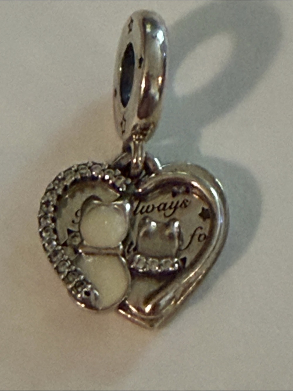Pandora Heart Dog & Cat Duo Charm with Clear Crystals - Sterling Silver
